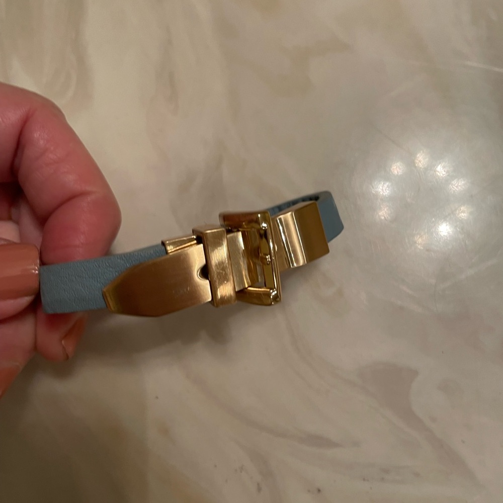 Gold Buckle Blue Strap  woman Bracelet genuine leather